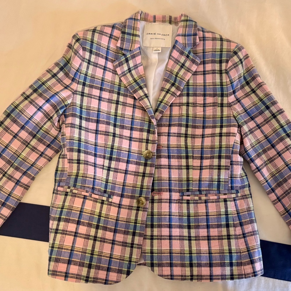 Janie and Jack Plaid Blazer - Pink, Blue, and Green